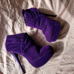 Velvet purple high heels